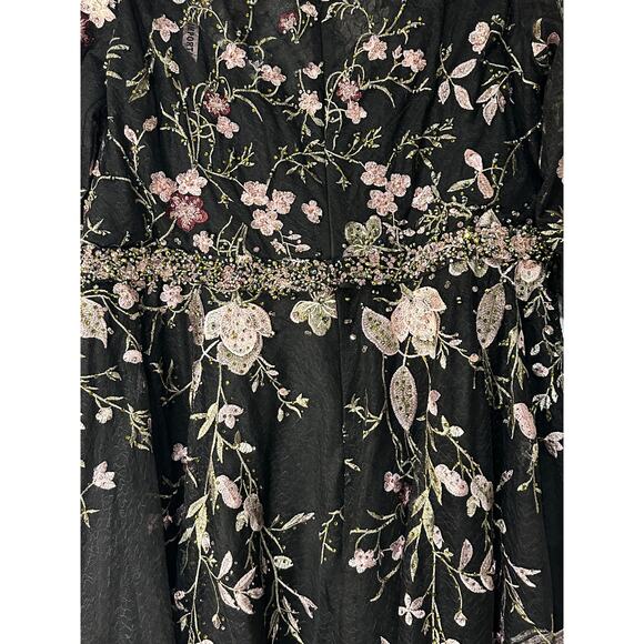 Mac Duggal Floral Embroidered Long Sleeve Dress Black Pink Plus Sz 22 NWT 20476 - Picture 15 of 16